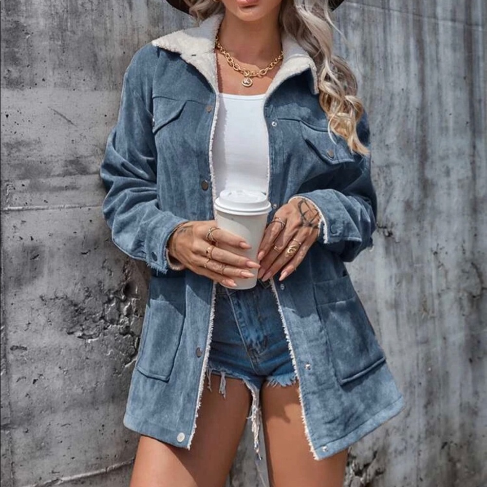 Corduroy TEDDY lined coat - Picture 8 of 14